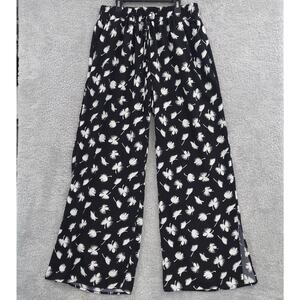 Cato Pants Women's 14/16W Palazzo Wide Leg Black Floral Stretch Loose Tropical